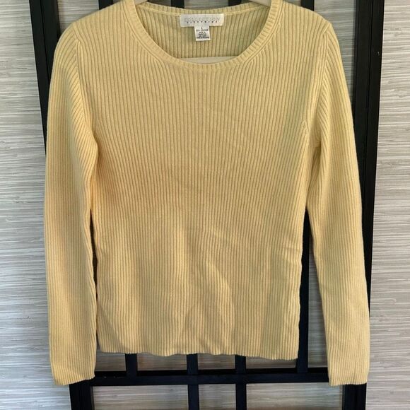 Collection 59 100% cashmere ribbed pale yellow buttercream sweater size L Bloomi - Picture 1 of 4